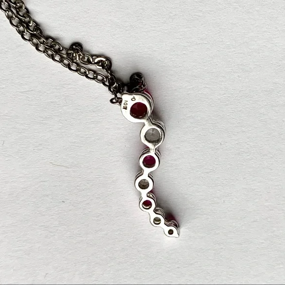 10k White gold Pink gemstone wavy necklace - Picture 6 of 10